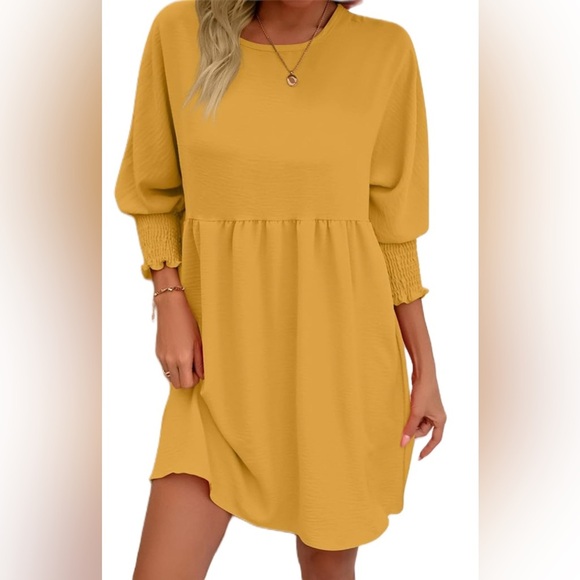 New Women’s Batwing Long Sleeve Tunic Dress Crew Neck Flowy Swing Mini - Picture 2 of 5